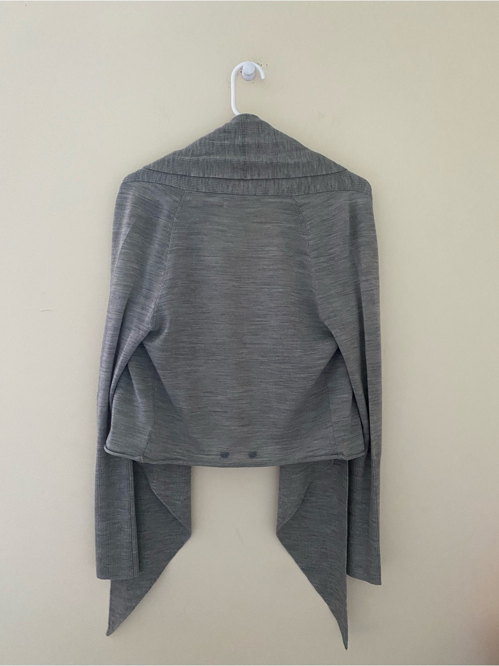 AllSaints Wasson Pirate Wrap Merino Wool Grey Open-Front Draped Cardigan - Picture 10 of 14